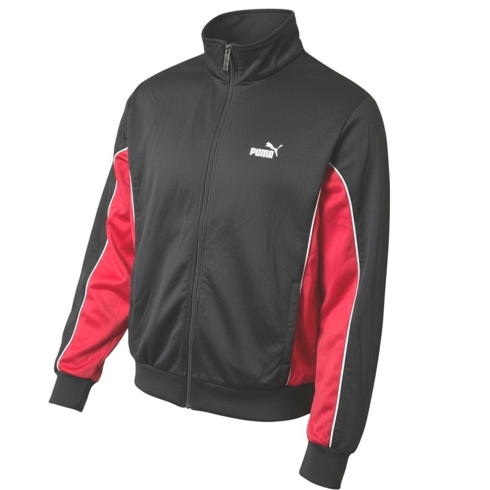 VTG Puma Track Jacket Black Red White Womens Full Zip Athletic Sporty S X-Small